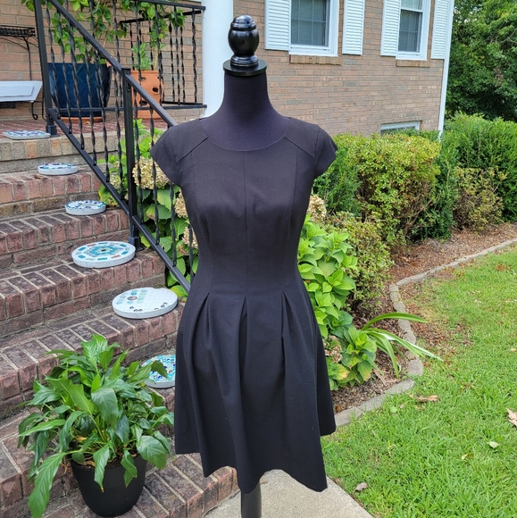 #3010 Dress Barn Black Pleated Cap Sleeve Dress - Picture 1 of 8